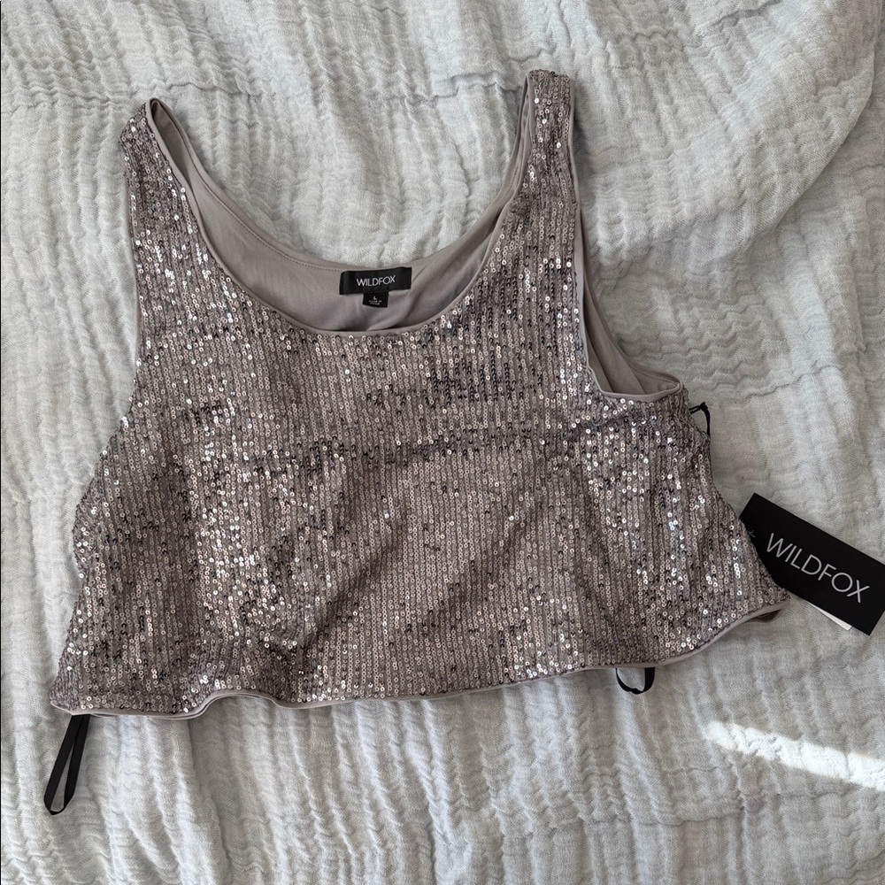 Wildfox Glittering Sequin Crop Top - Silver